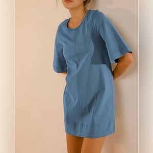 NWT Hixiaohe Blue T-Shirt Mini Dress XS | 100% Cotton Casual Chic